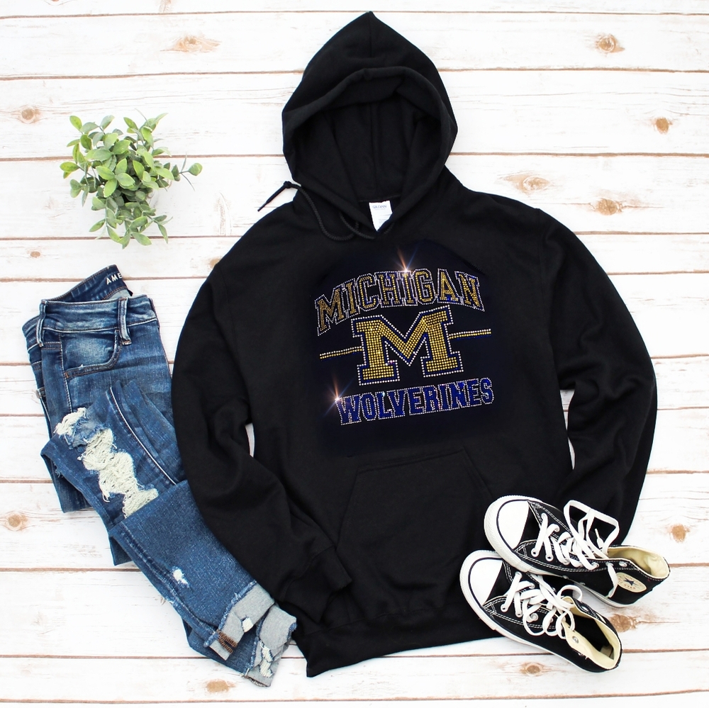 New Michigan Wolverines Unisex Blk Rhinestone Hoodie Size Small